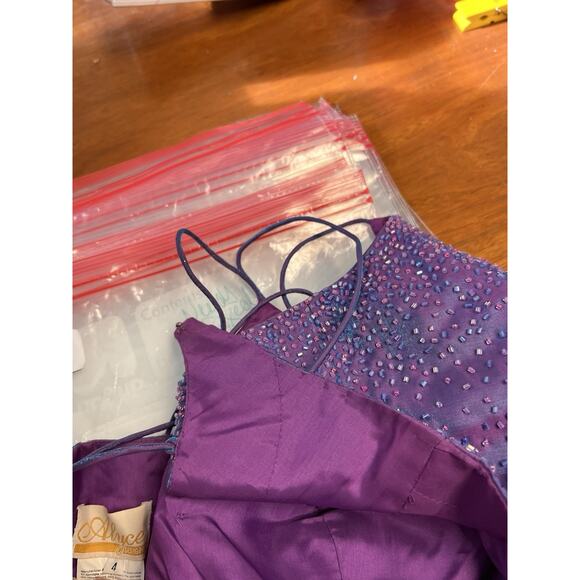 Vintage Alyce Maxi Gown Dress Sz 4 Purple Y2K Goth Whimsigoth 90S Beaded Lace Up - Picture 12 of 16